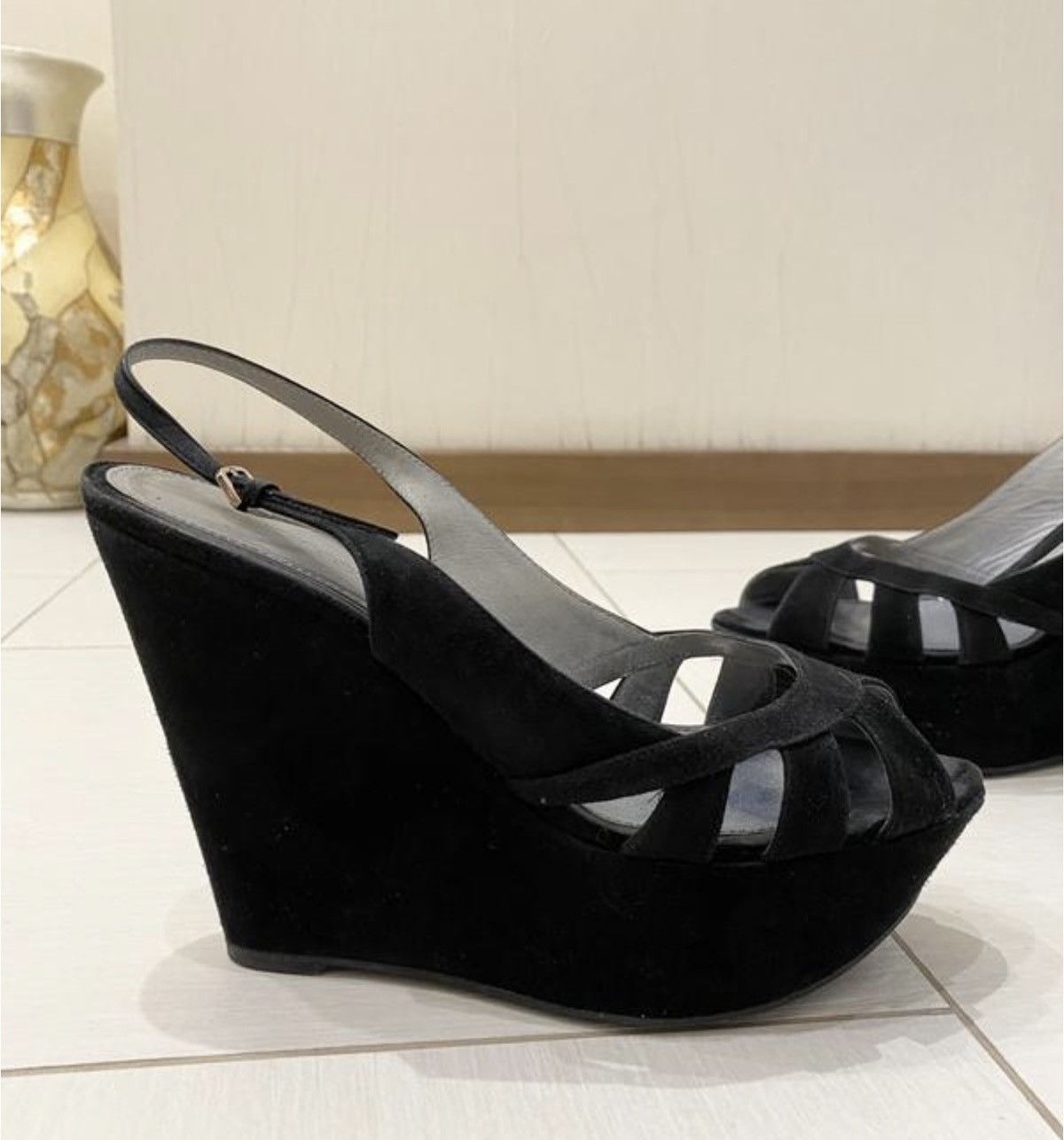 Sergio Rossi black wedge suede sandals Sergio Rossi Size US 8.5 / IT 38.5 - 2 Thumbnail