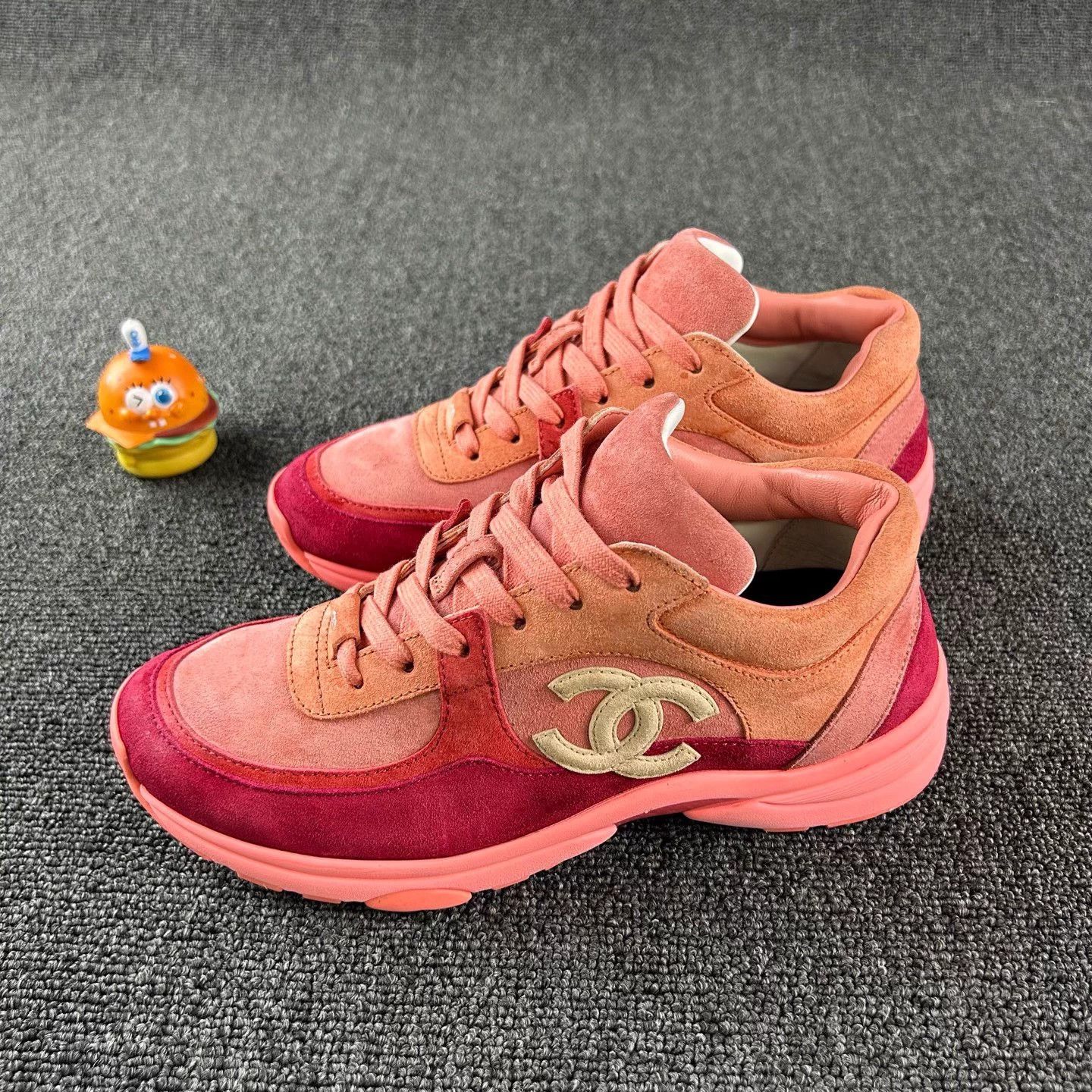 Chanel Red CC Logo Sneakers Women's 37.5 Like New