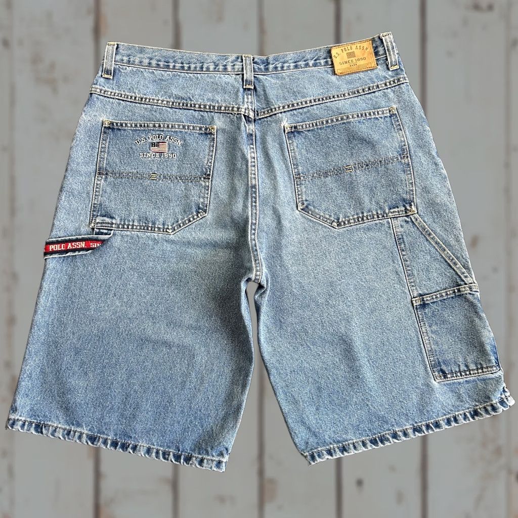 Vintage VINTAGE US Polo Assn. Carpenter Denim Jorts Shorts 40 Blue USA Flag Embroidered Mens Size US L / EU 52-54 / 3 - 1 Thumbnail