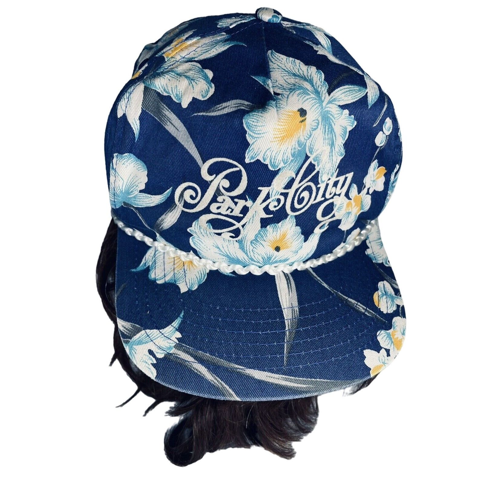 Vintage Park City San Sun Tropical Hawaiian Orchid Baseball Hat Blue Size ONE SIZE - 7 Thumbnail