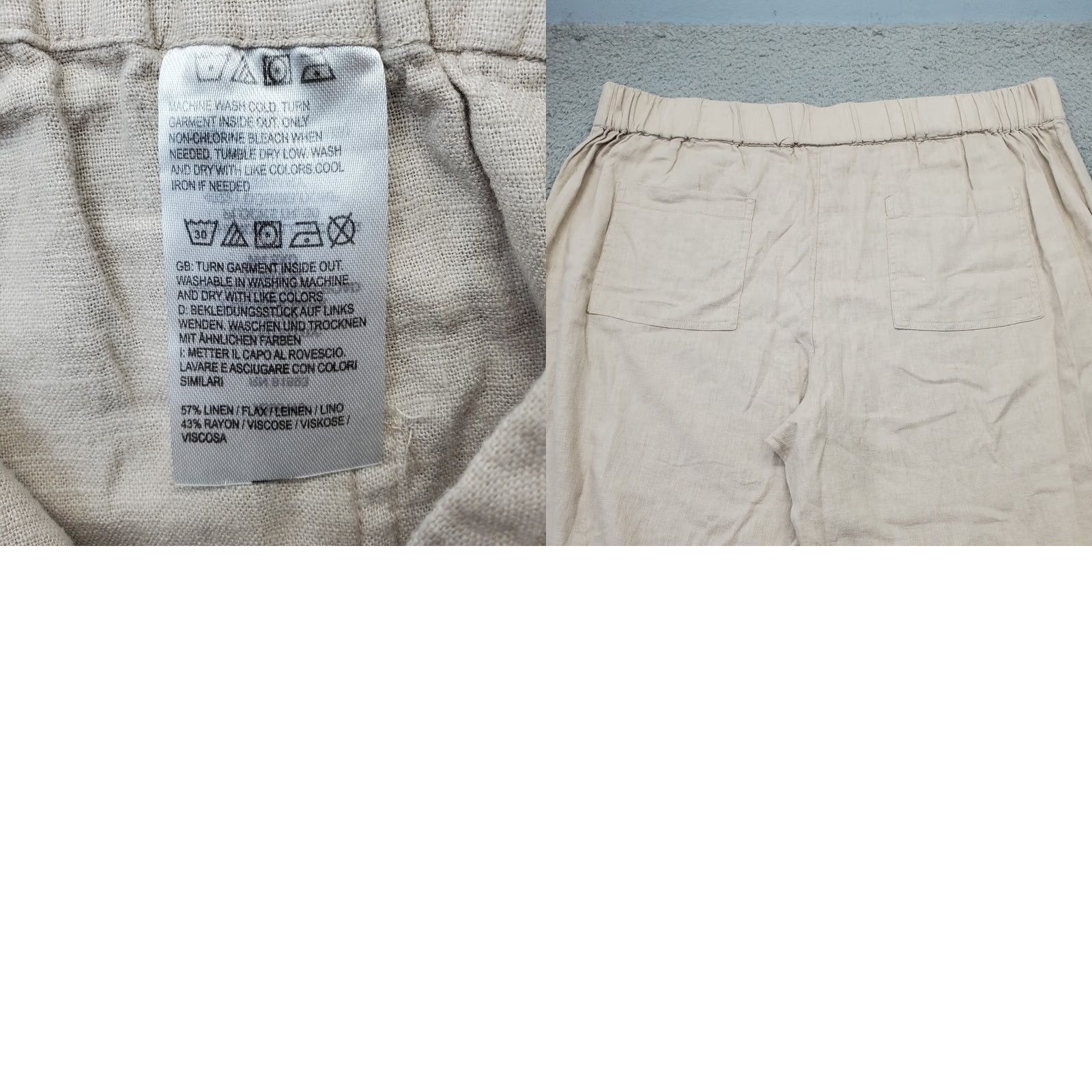 Vintage D&Co. Naturals Pants Womens XL Tan Linen Tie Ankle Elastic Waist Patch Pockets Size 40" / US 18 - 8 Thumbnail