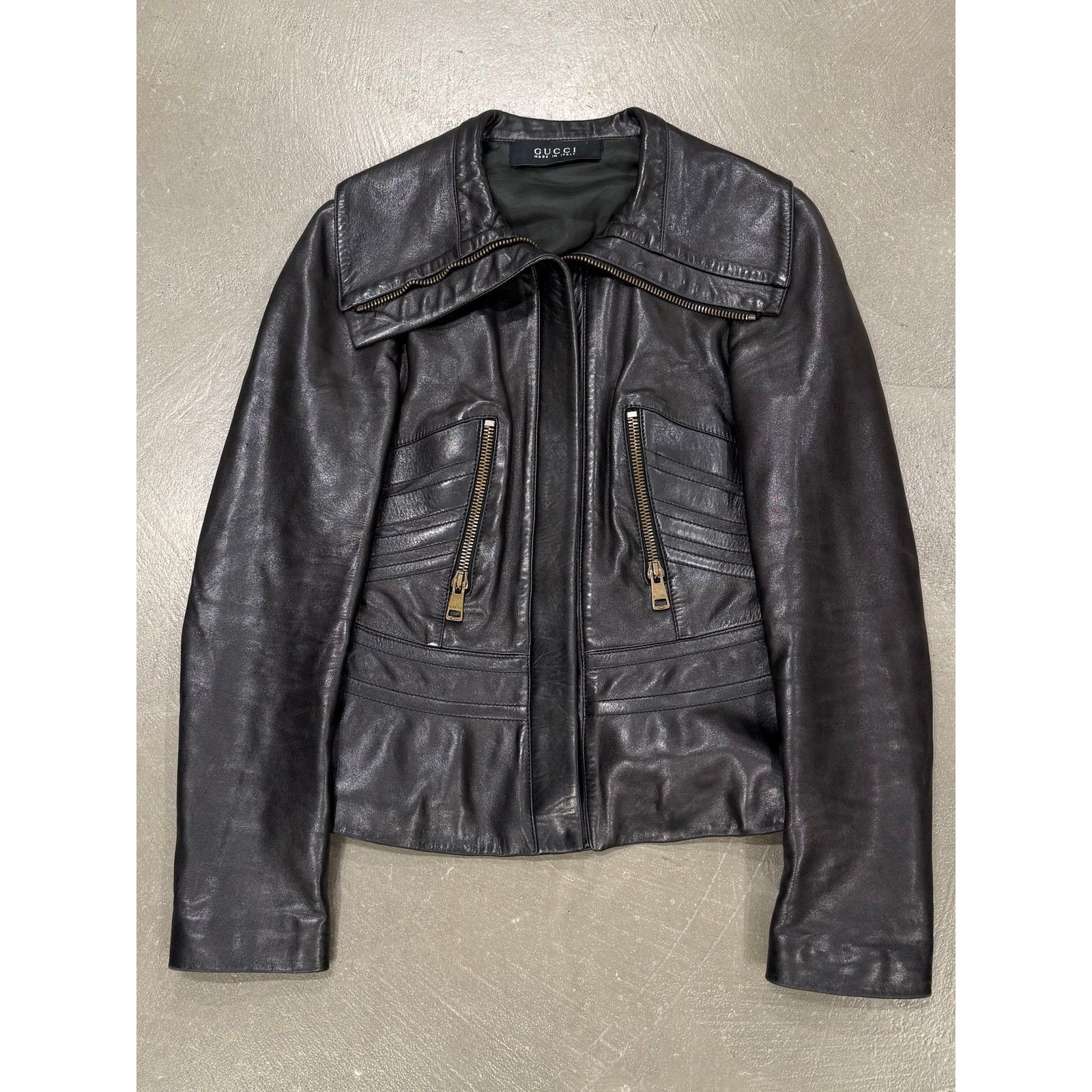 Gucci A/W2003 Gucci by tom Ford paneled moto leather jacket Size M / US 6-8 / IT 42-44 - 1 Thumbnail