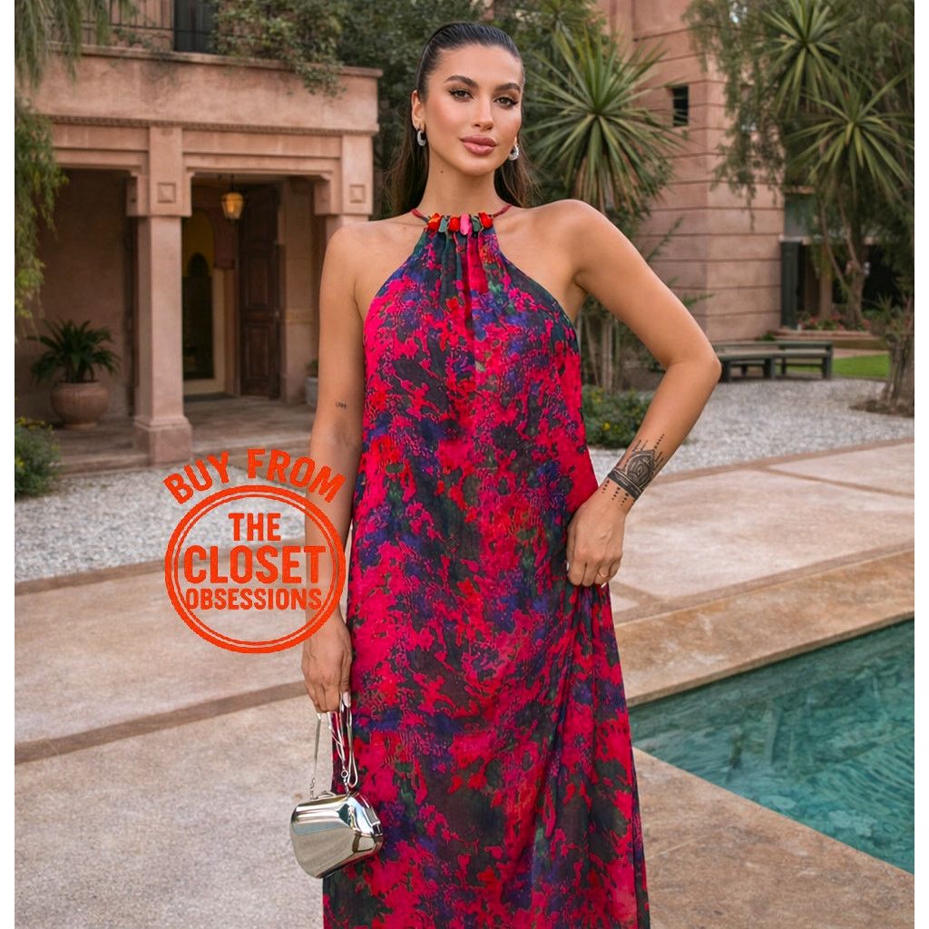 halter neck cold shoulder dress Melodie Halter Knit Maxi Dress / Purple | MESHKI