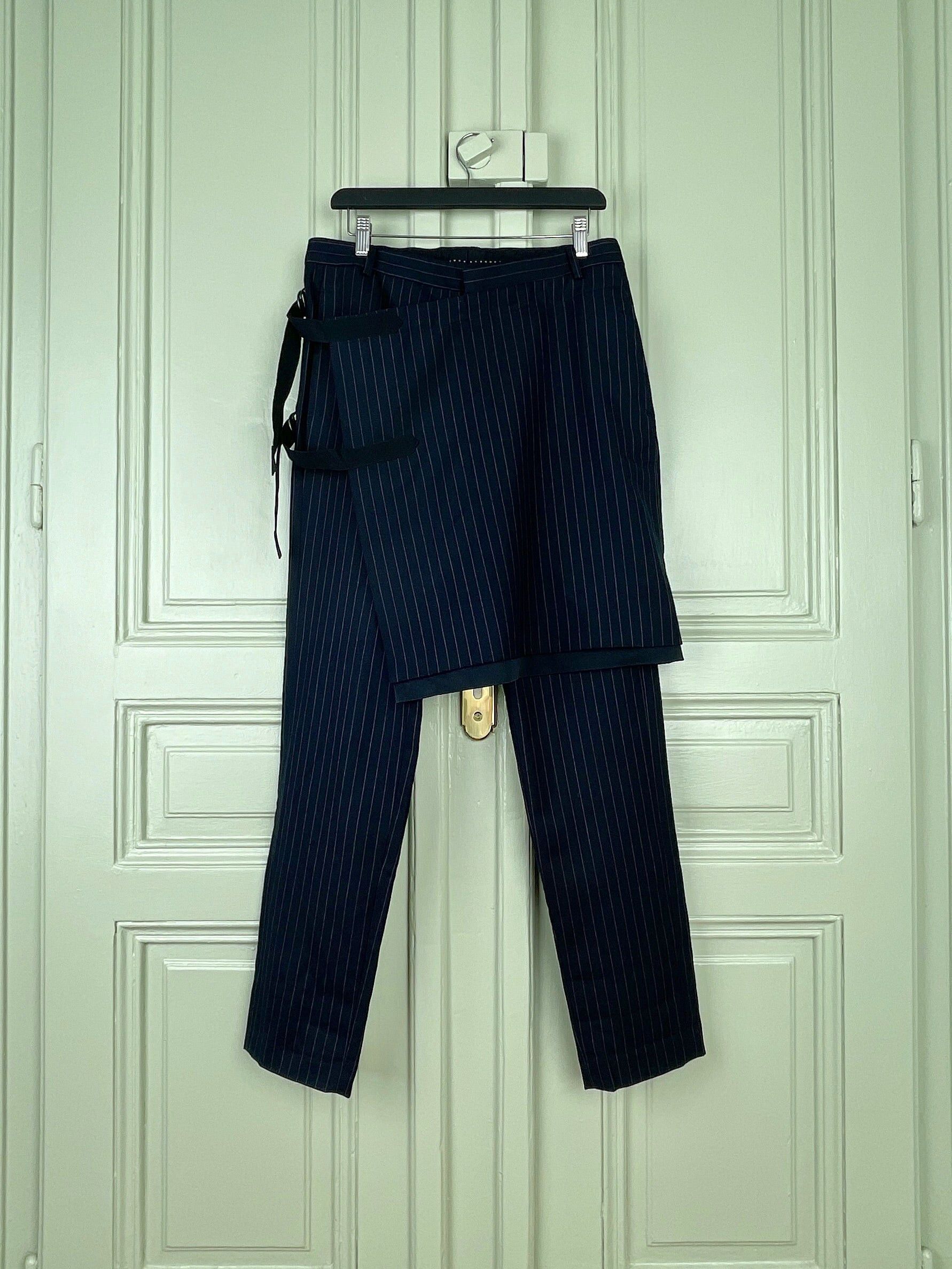 Dries Van Noten AW15 Pinstripe Bondage Skirt Pants Size US 38 / EU 54 - 1 Thumbnail