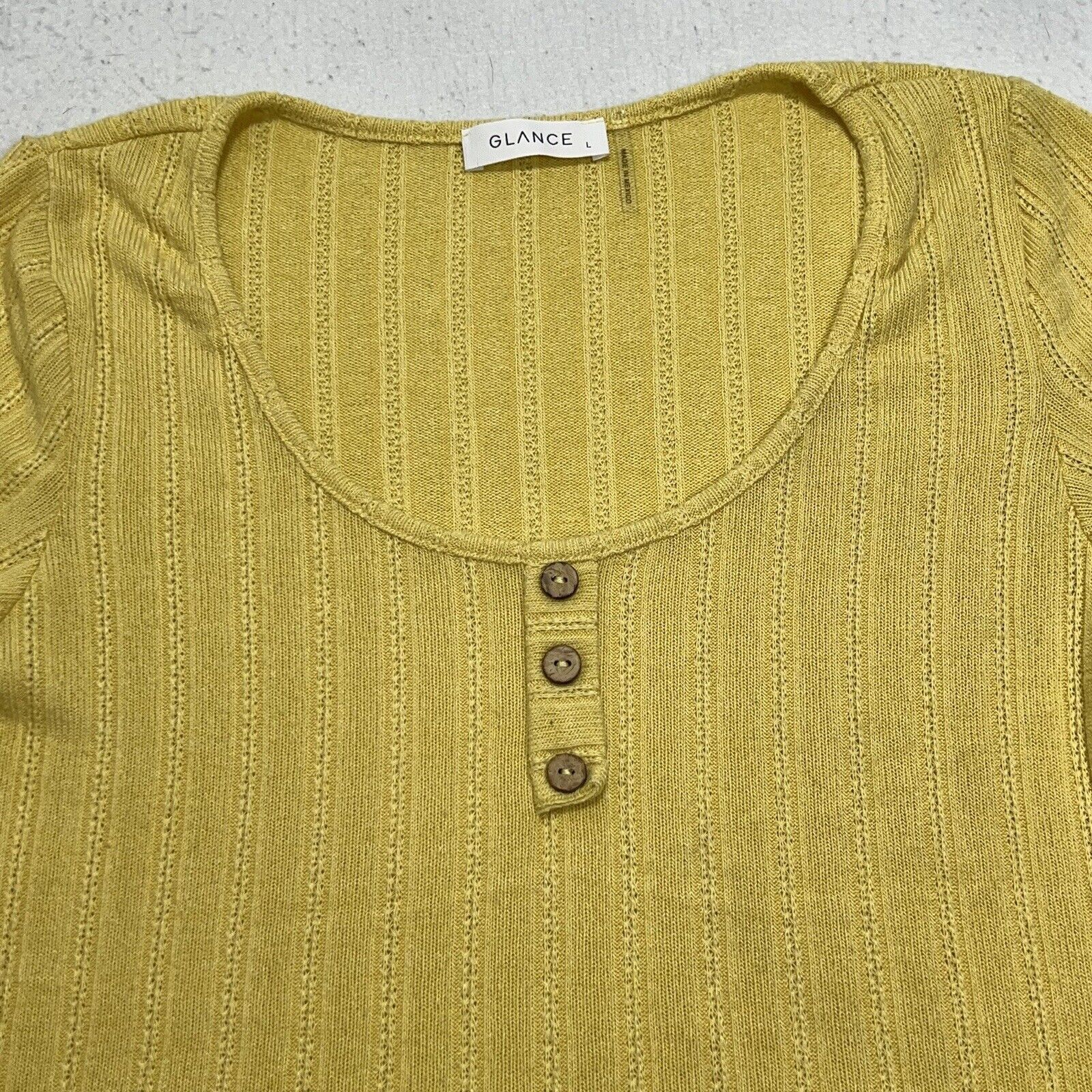 Other Glance Henley Button Up Pullover Stretch Yellow Top Size L / US 10 / IT 46 - 2 Thumbnail