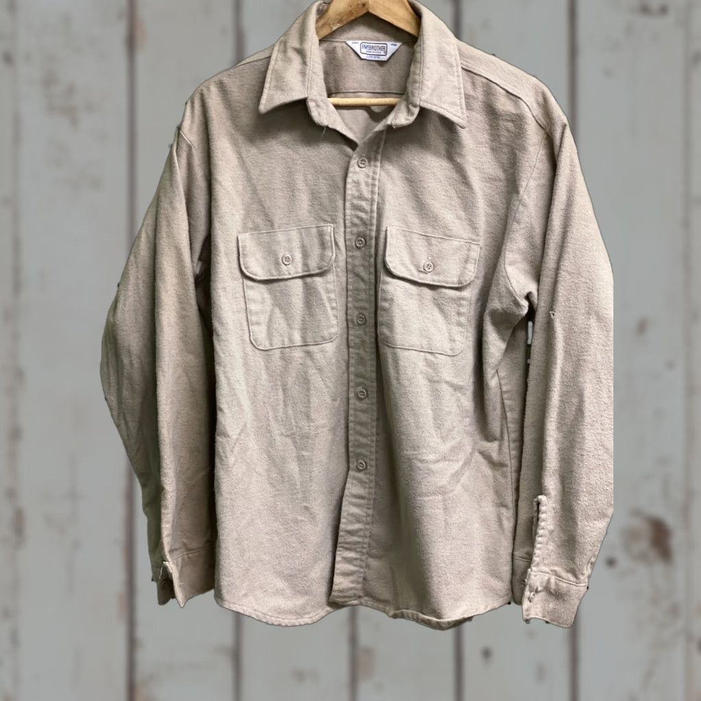 Vintage VINTAGE Five Brother Shirt Mens Large L Long Sleeve Flannel Cotton Beige Button-Up Collared Solid As Is Size US L / EU 52-54 / 3 - 1 Thumbnail