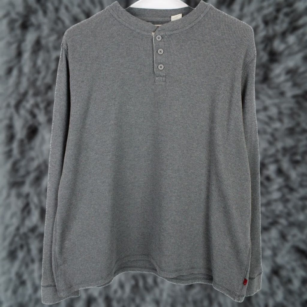 Levi's LEVI'S Sweatshirt Men Large Pullover Half Button Neck Melange Grey Distressed Logo Size US L / EU 52-54 / 3 - 1 Thumbnail