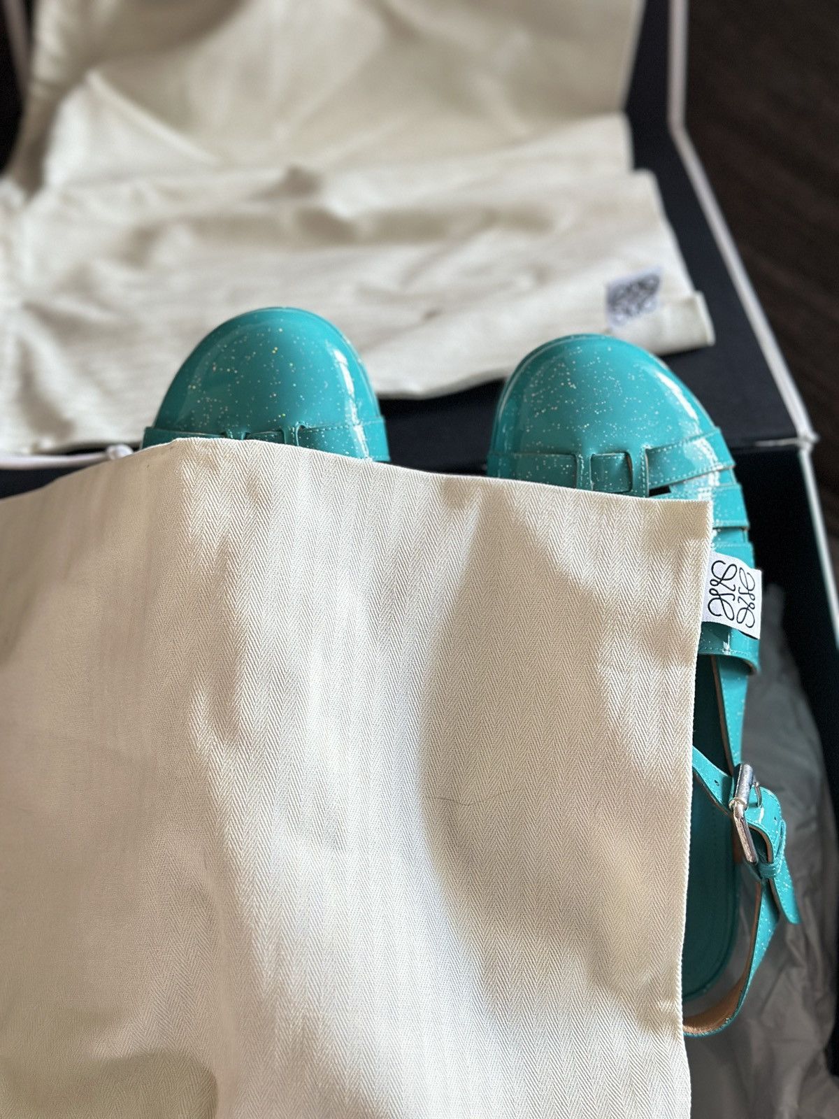 Loewe NWOT Authentic Loewe Turquoise calf-skin wedge shoes/size6 Size US 6 / IT 36 - 7 Thumbnail