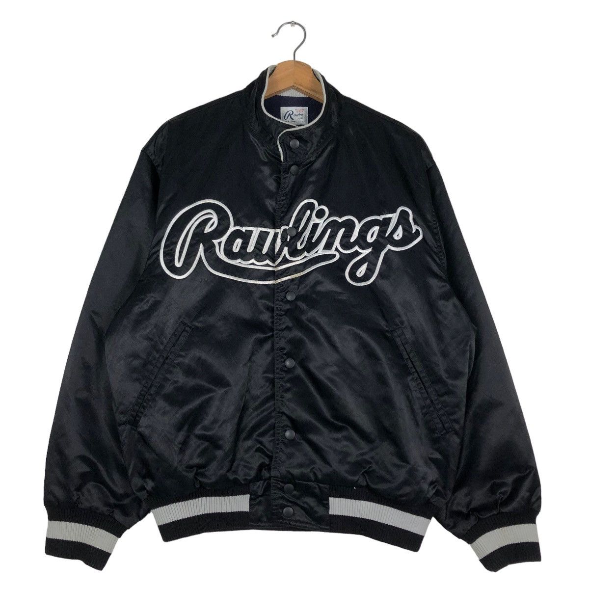 Japanese Brand 🔥Vintage Satin Bomber Jacket Rawlings Spell Out Big Logo Size US L / EU 52-54 / 3 - 1 Thumbnail