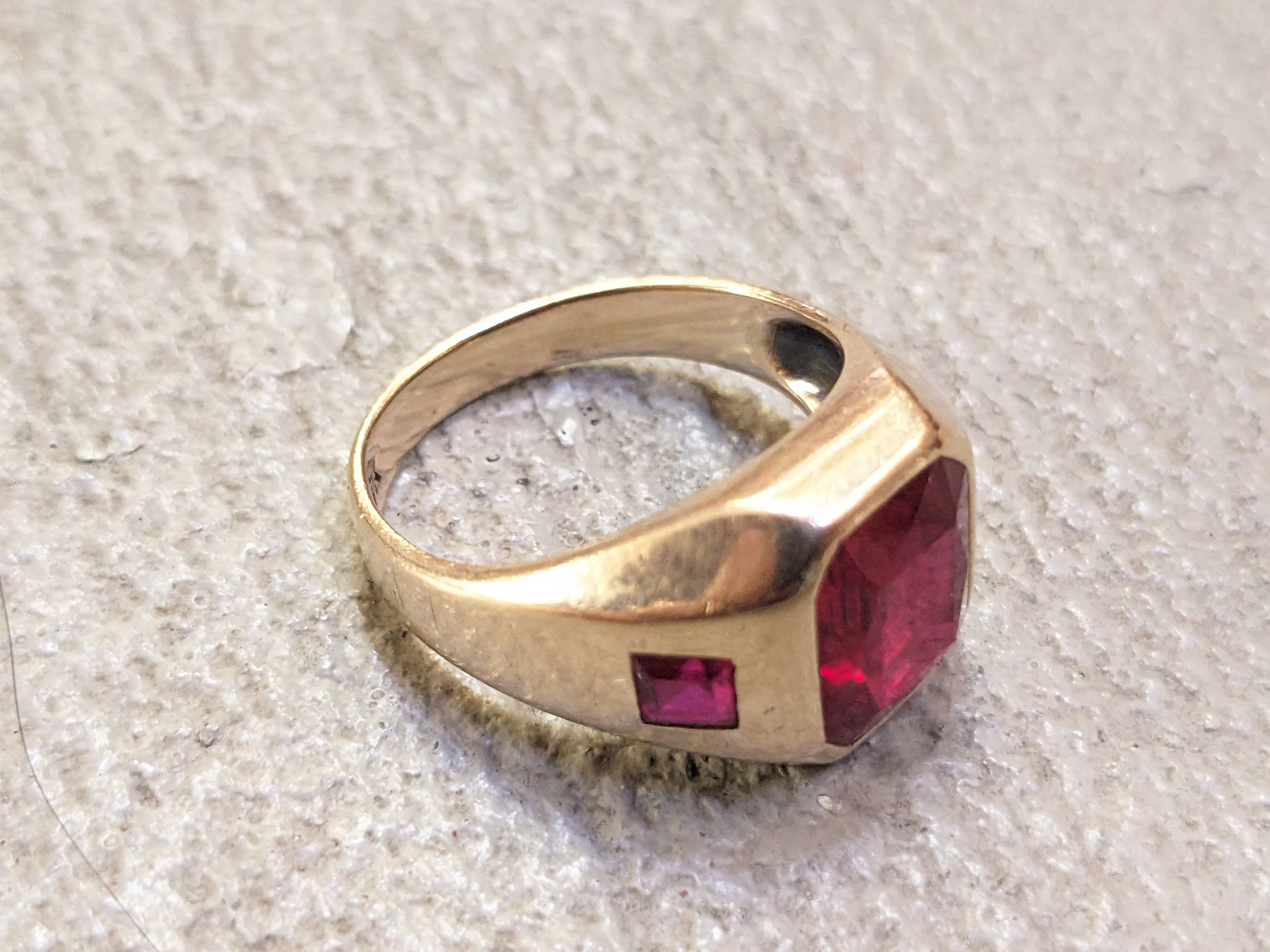 Jewelry Vintage 10K Gold Ring Size 10 Lab Ruby Red Modern Size ONE SIZE - 12 Thumbnail