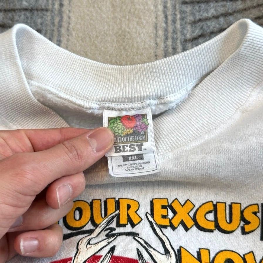 Fruit Of The Loom VINTAGE Deer Hunting 90s Funny Humor Crewneck Sweatshirt 2XL Men White Fruit of the Loom Sweatshirt Size US XXL / EU 58 / 5 - 2 Thumbnail