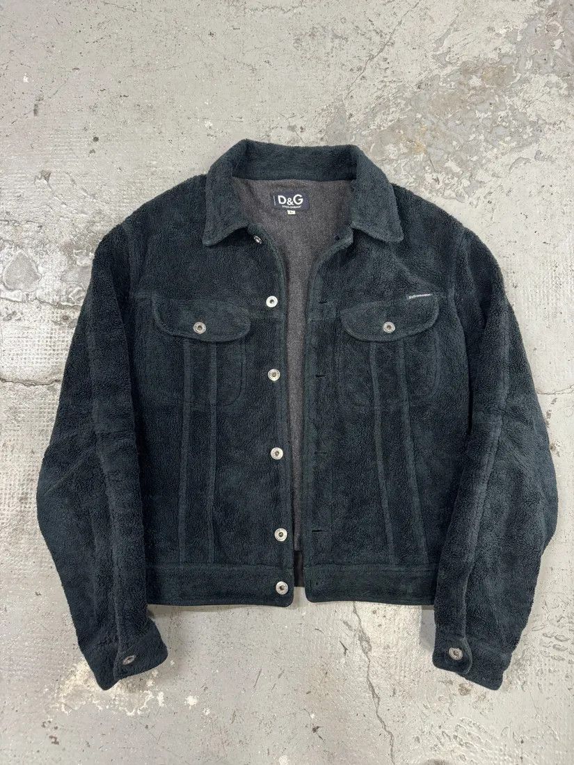 Dolce & Gabbana × Vintage 2000s Dolce & Gabbana Black Plush Fleece Trucker Jacket Size US M / EU 48-50 / 2 - 5 Thumbnail