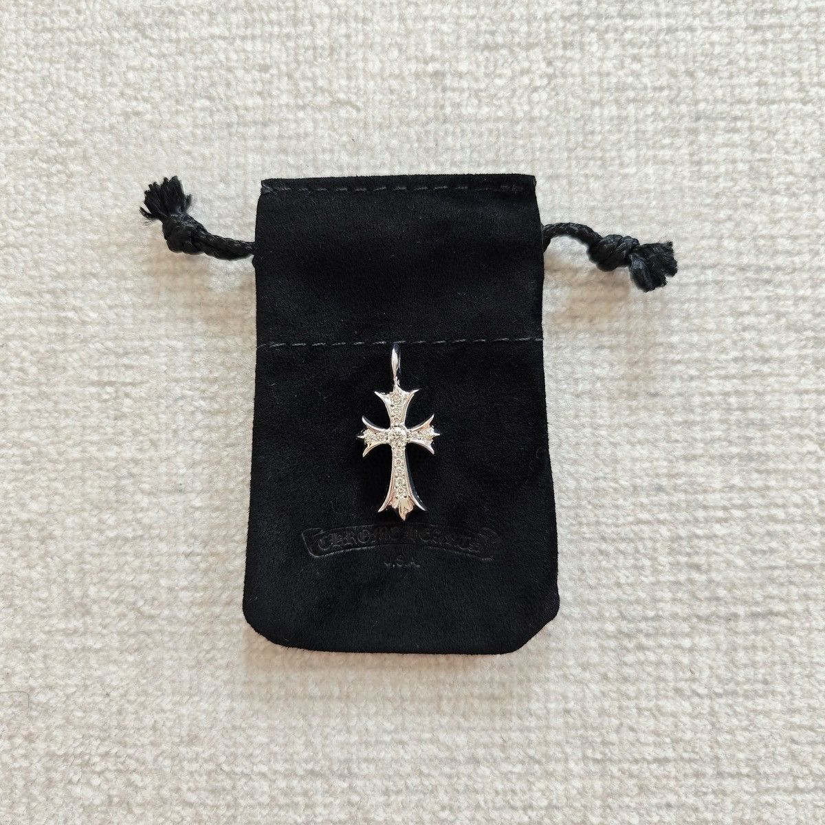 Chrome Hearts White Gold Tiny Cross with Diamonds