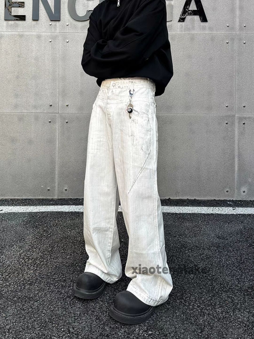 Jean × Vintage Washed faded loose baggy patchwork stain hiphop jeans Size US 34 / EU 50 - 3 Thumbnail