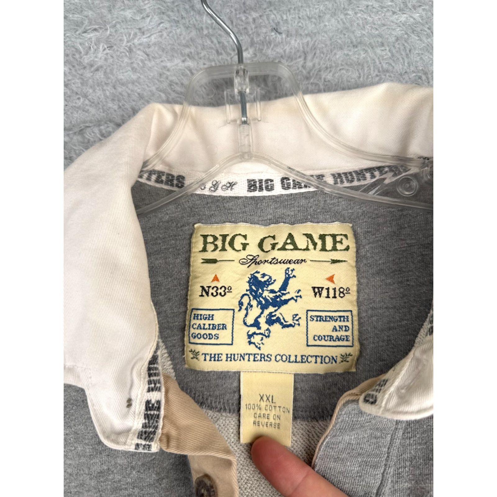 Vintage Big Game Sportswear Polo Shirt Men 2XL Gray Long Sleeve Cotton Rugby Size US XXL / EU 58 / 5 - 7 Thumbnail