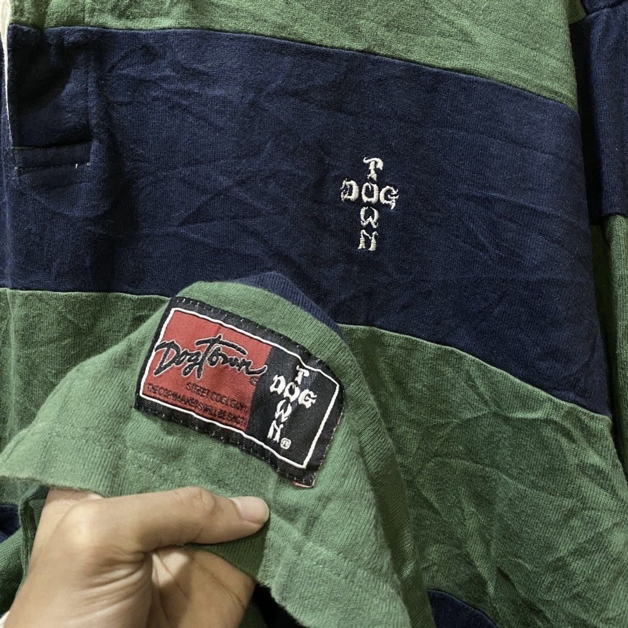 Dogtown Vintage Dogtown Skateboards Striped Rugby Shirt - Green/Navy Size US XL / EU 56 / 4 - 3 Thumbnail