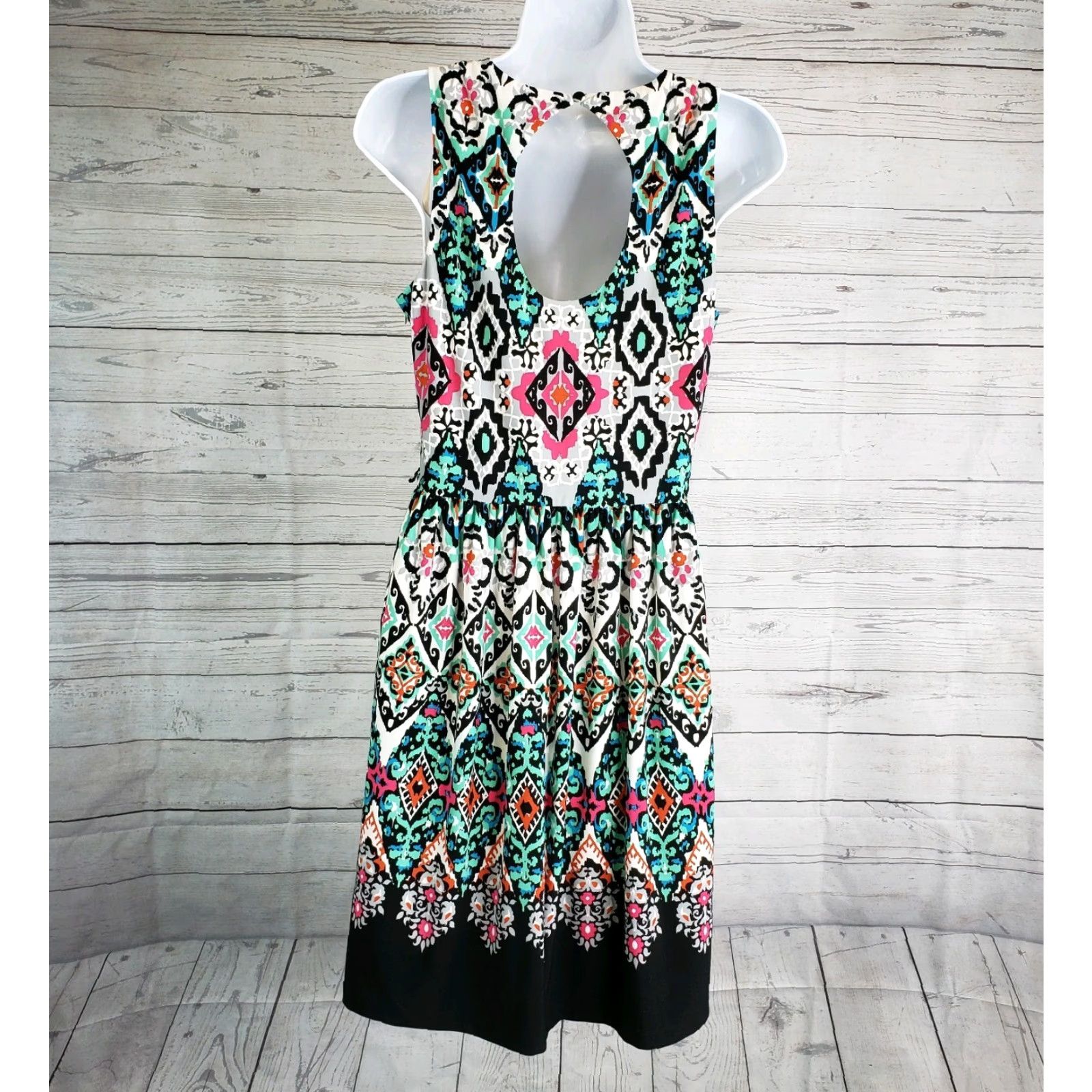 Vintage Eliza J Womens Dress Sleeveless Geometric Sz 6 Black Pink Size M / US 6-8 / IT 42-44 - 3 Thumbnail