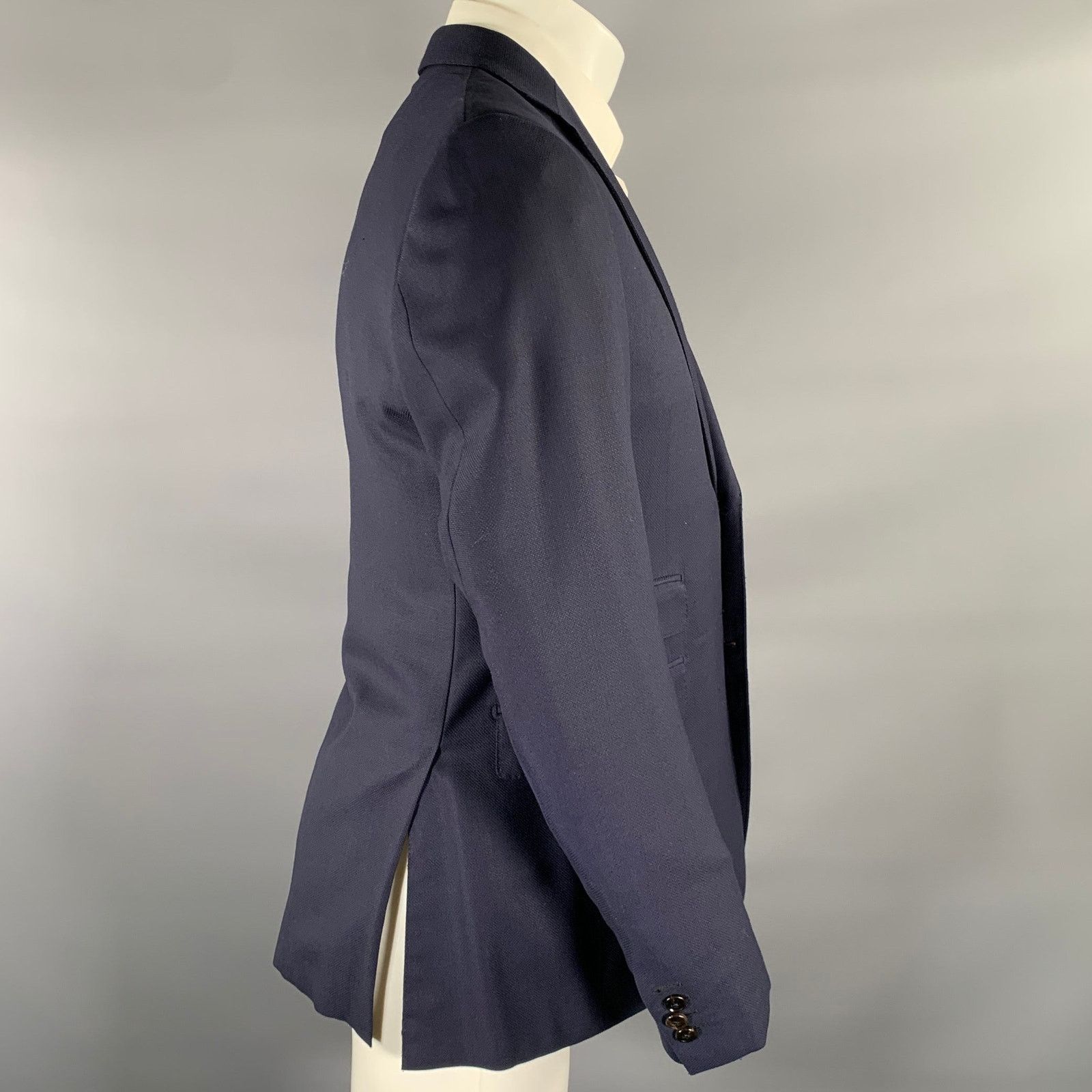 Ermenegildo Zegna ERMENEGILDO ZEGNA 40 Navy Wool Silk Notch Lapel Sport Coat Size 40R - 2 Thumbnail