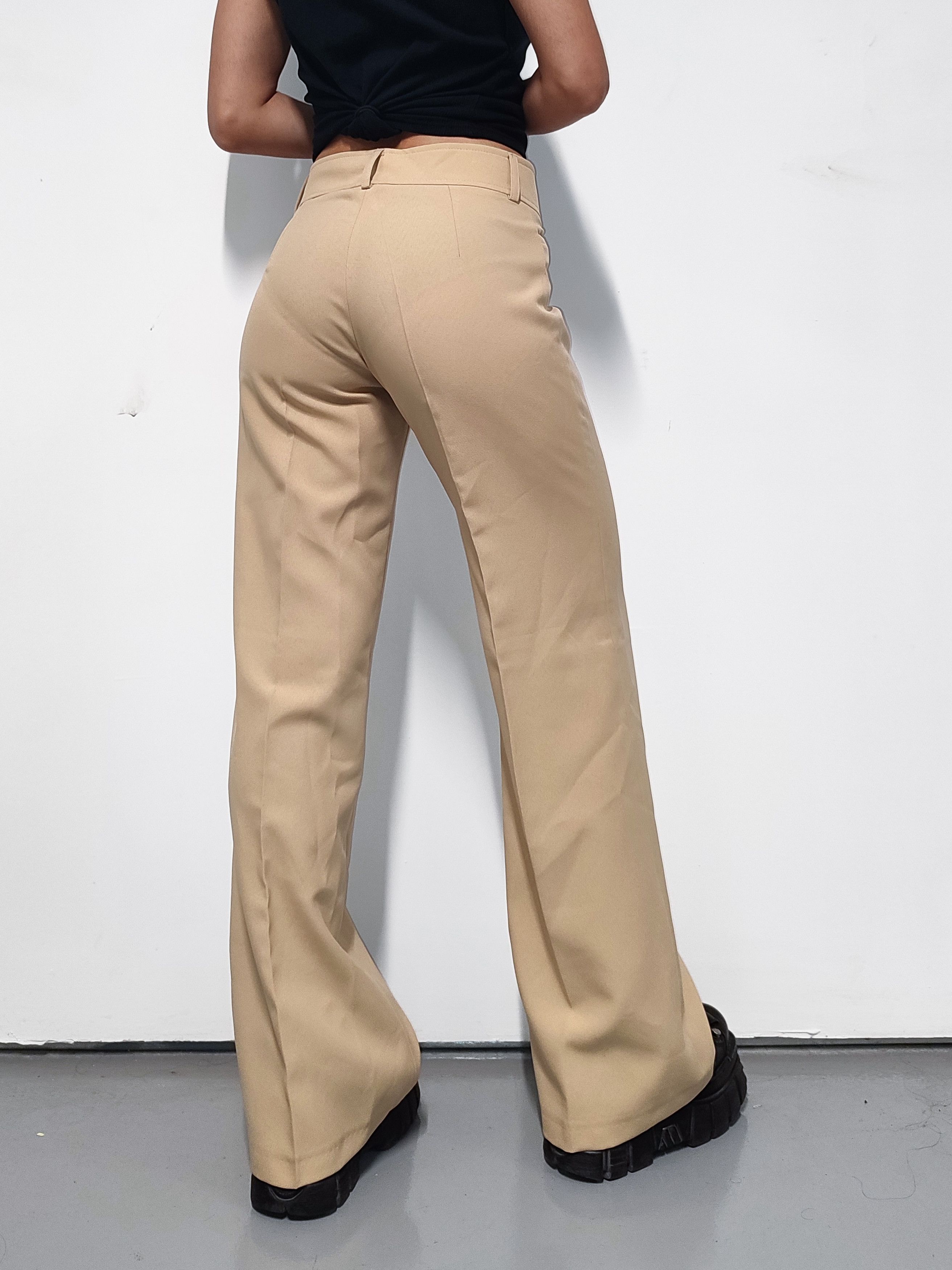 Vintage Y2k Vintage High Waist Beige Flared Trousers Size 26" / US 2 / IT 38 - 2 Thumbnail