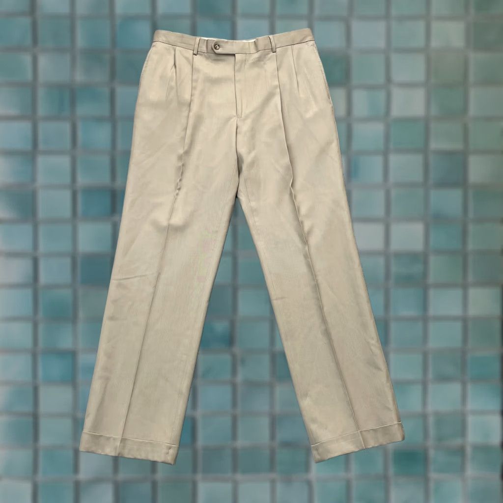 Jos. A. Bank VINTAGE Jos A Bank Pants Mens Medium Beige Dress Pleated Cuffed Straight Leg Formal Size US 34 / EU 50 - 1 Thumbnail