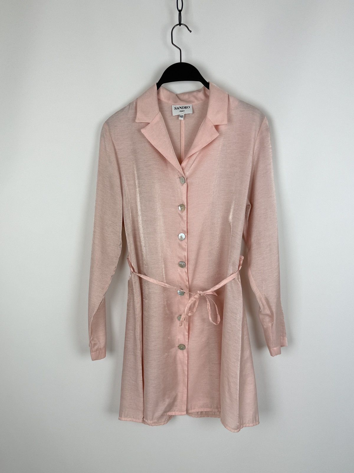 Sandro 1990’s Vintage Sandro Paris Baby Pink Button Sleep Dress 40 Size M / US 6-8 / IT 42-44 - 3 Thumbnail