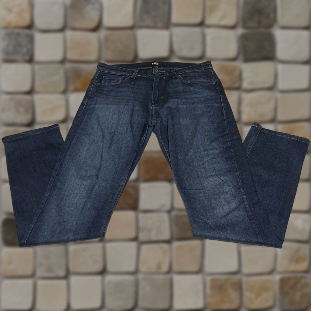 Paige PAIGE Jeans Men’s Lennox 33x32 Slim Fit Dark Wash Blue Denim Stretch Straight Jeans Size US 33 - 1 Thumbnail
