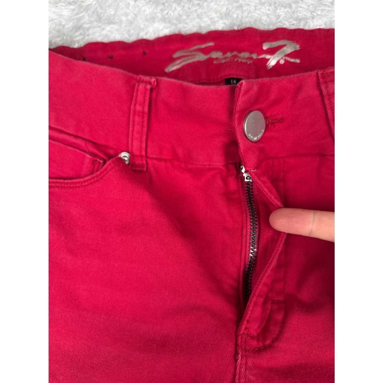 Vintage Seven7 Jeans Women 14 Red Denim Skinny Mid Rise 31x28 Cotton Blend Slimming 5-Pocket Design Button Zipper Vintage No Size 36" / US 14 / IT 50 - 5 Thumbnail