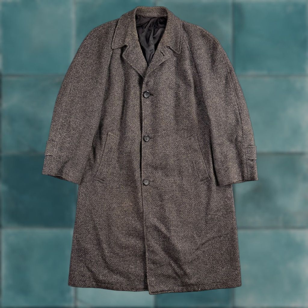 Vintage VINTAGE Lord Saxony Coat Trench Men's Wool Tweed Overcoat Long 42 Gray 1950s 1960s Retro Winter Mens Size US XS / EU 42 / 0 - 1 Thumbnail