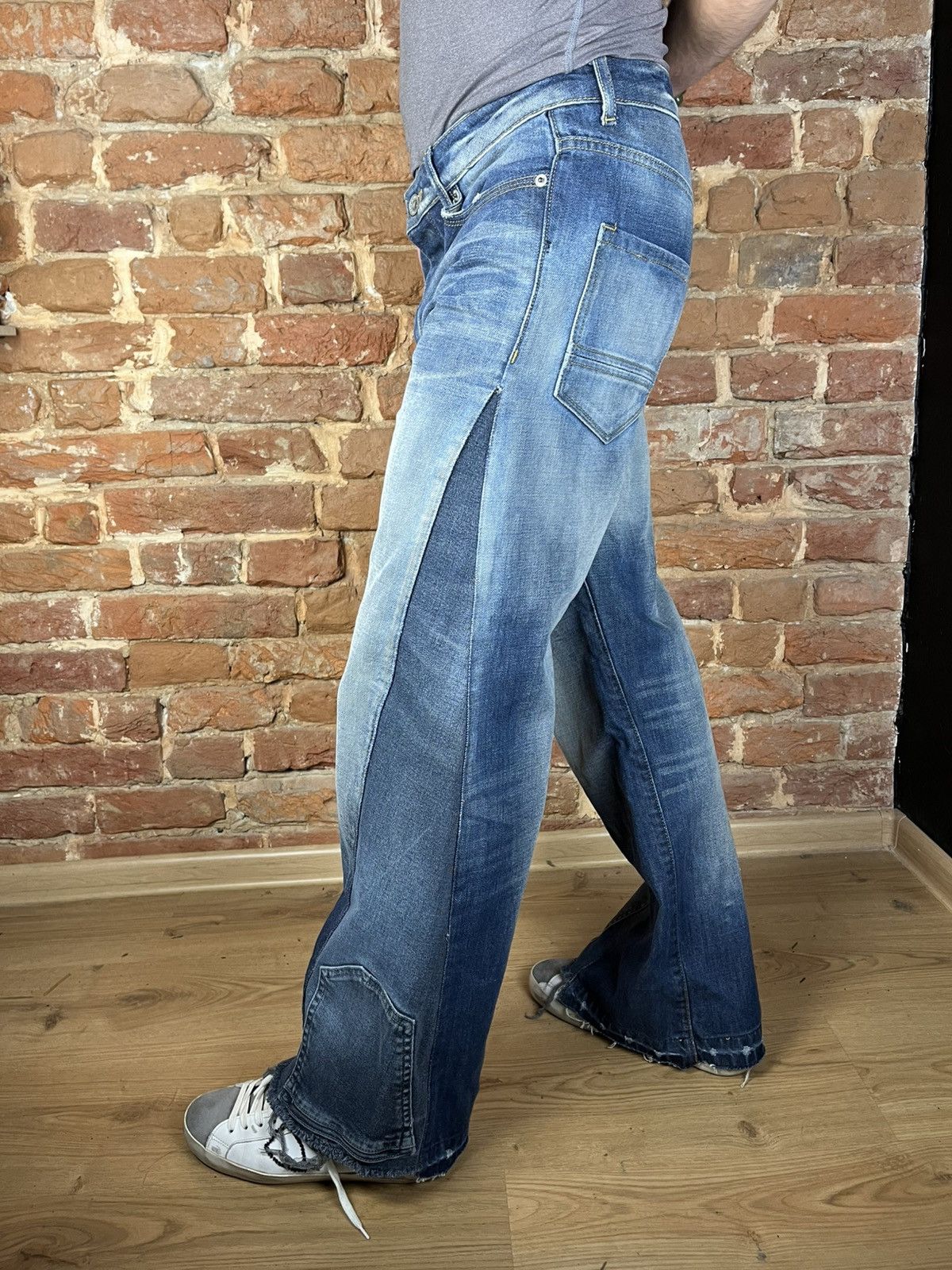 Handmade Reworked custom handmade jeans pants flared distressed style Size US 31 - 1 Thumbnail