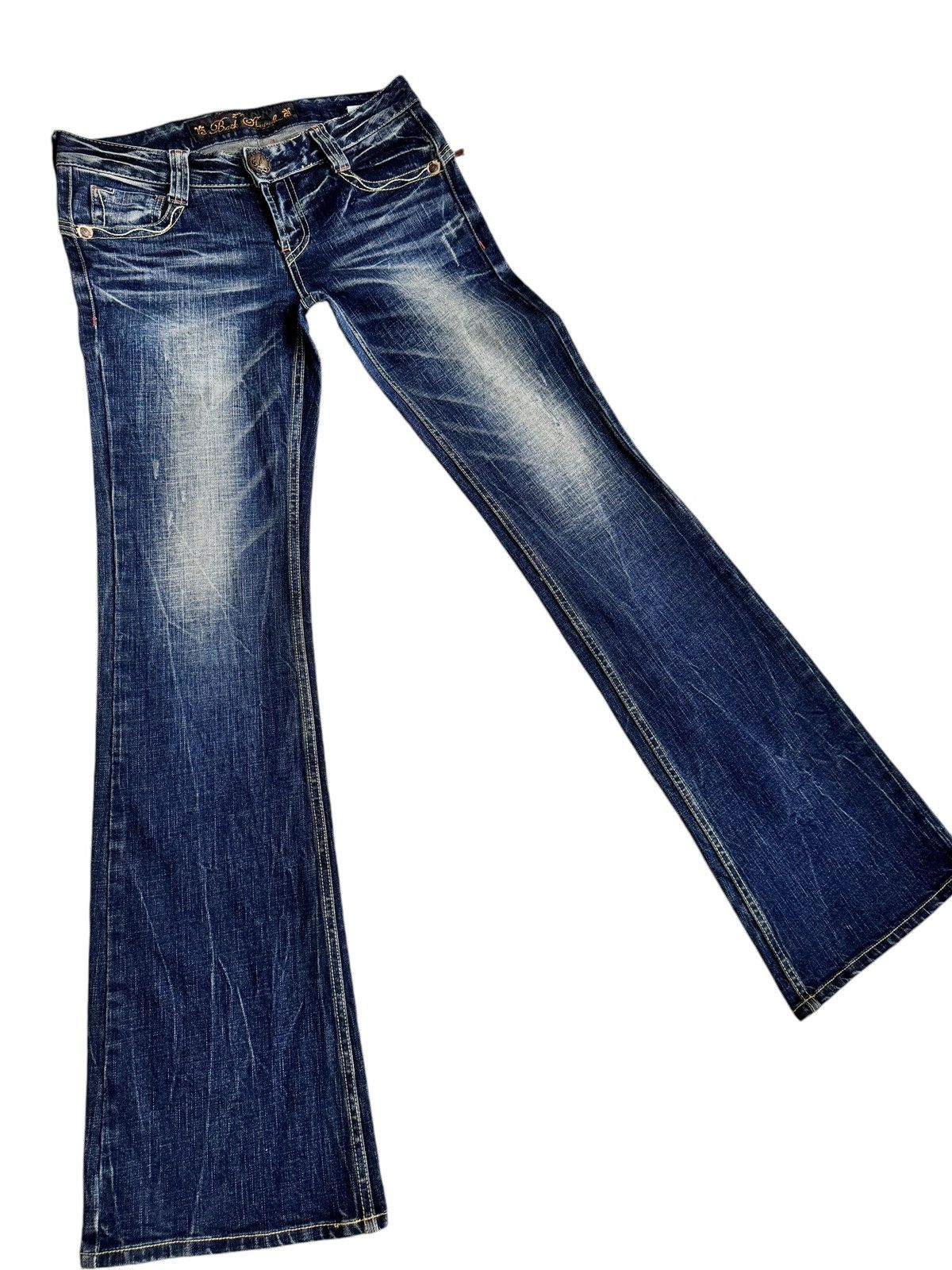 Japanese Brand × Le Grande Bleu (L.G.B.) Sick⚡️Distressed Back Number Low Rise Flare Jeans Size 29" - 7 Thumbnail