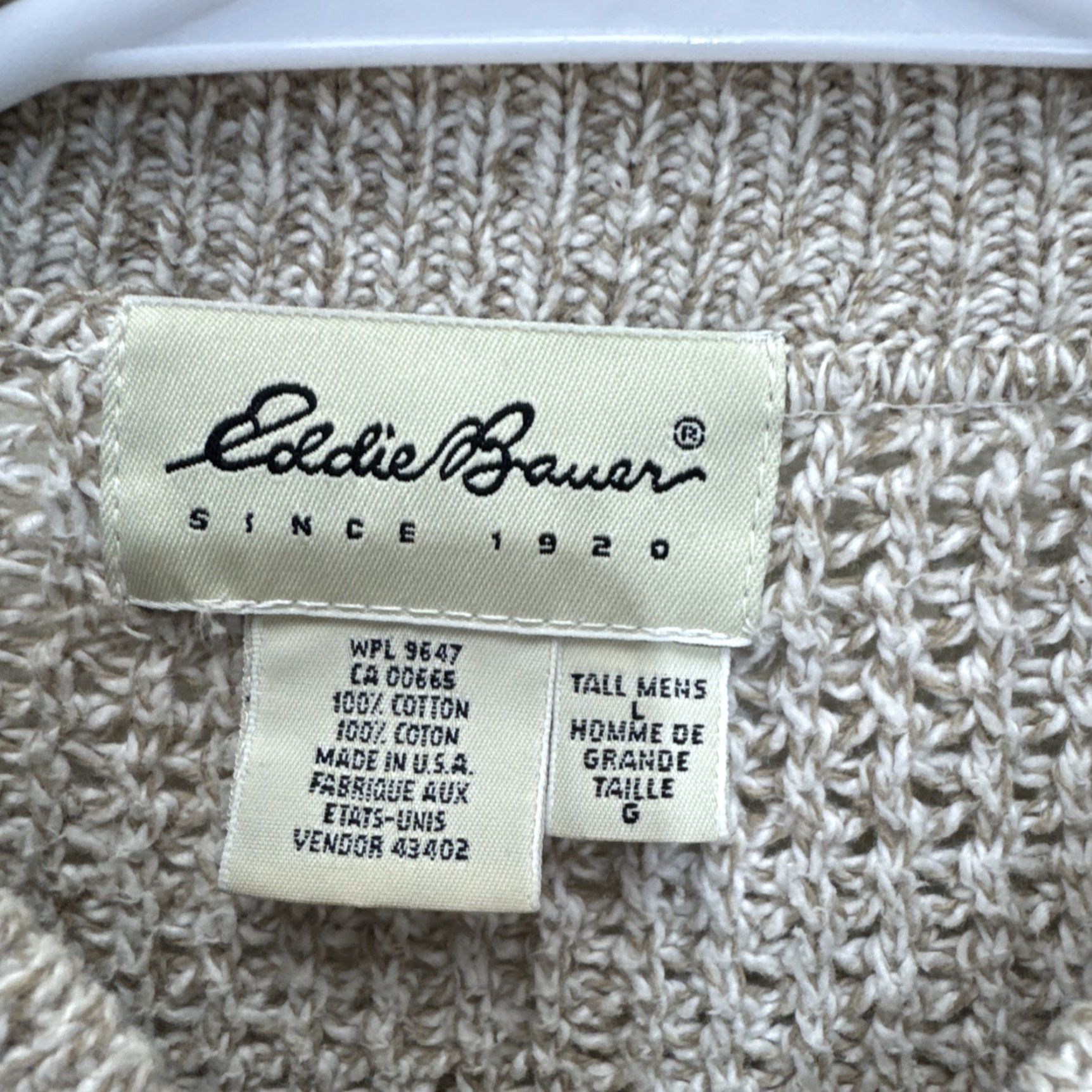 Eddie Bauer VINTAGE Eddie Bauer Cable-Knit Sweater Men’s Large Tall Beige 90s Outdoor Pullover Size US L / EU 52-54 / 3 - 2 Thumbnail