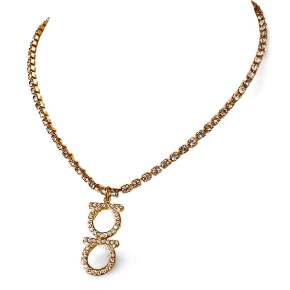 Salvatore Ferragamo MINT. Vintage Salvatore Ferragamo crystal gancini necklace. Size ONE SIZE - 1 Thumbnail