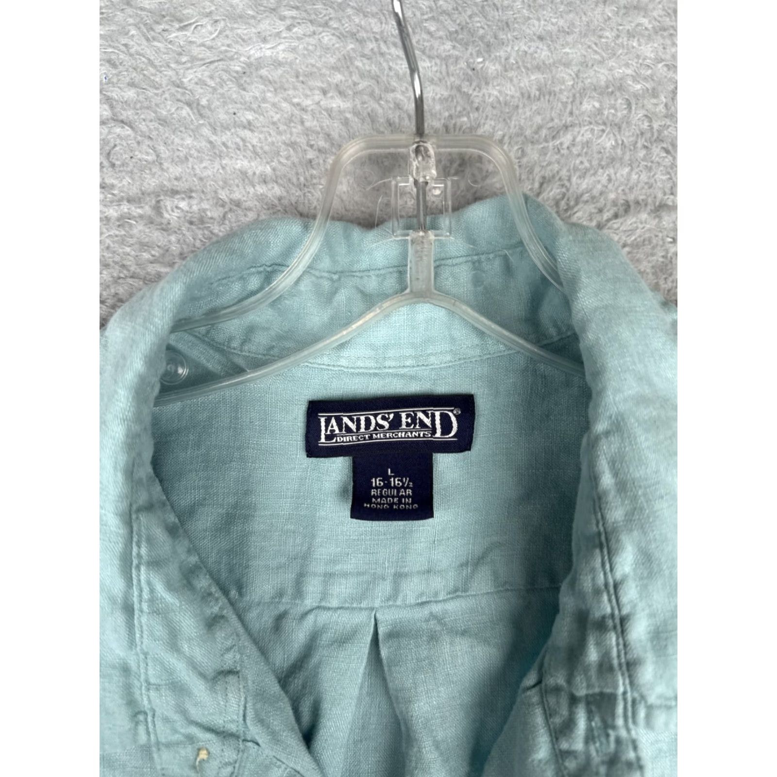 Lands' End Lands' End Shirt Men Large 16-16.5 Blue Cotton Button Up Short Sleeve Pocket Casual Workwear Size US L / EU 52-54 / 3 - 7 Thumbnail