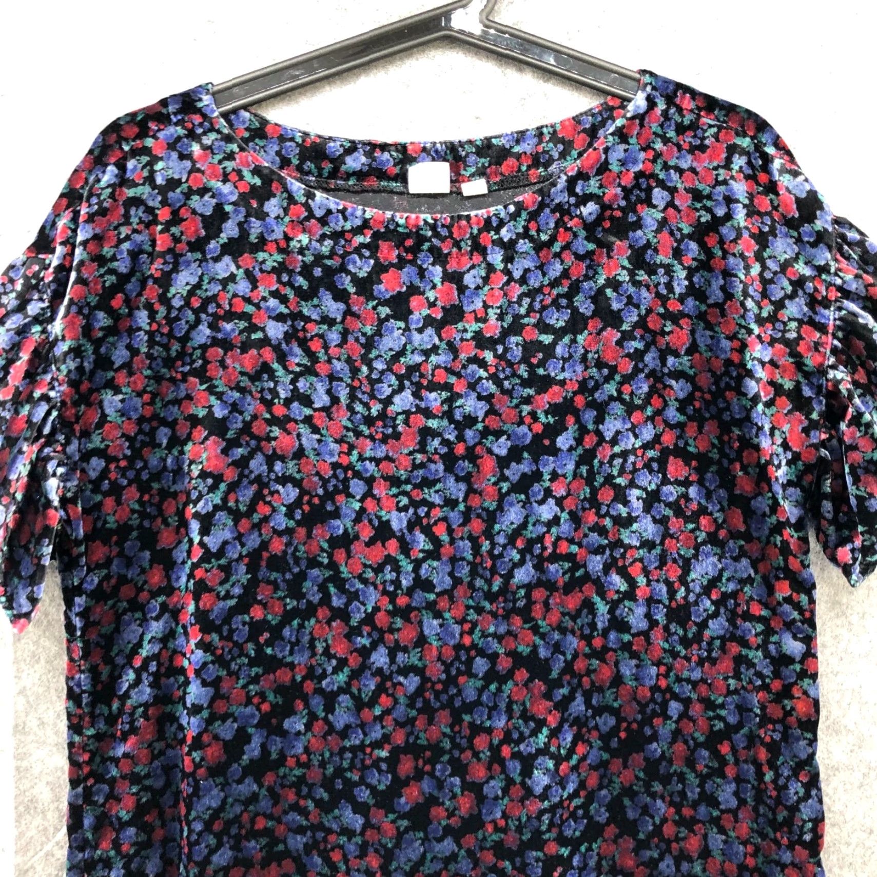Gap GAP Floral Velvet Shift Dress XSP Multicolor Ruffle Short Sleeve Womens Size XS / US 0-2 / IT 36-38 - 3 Thumbnail