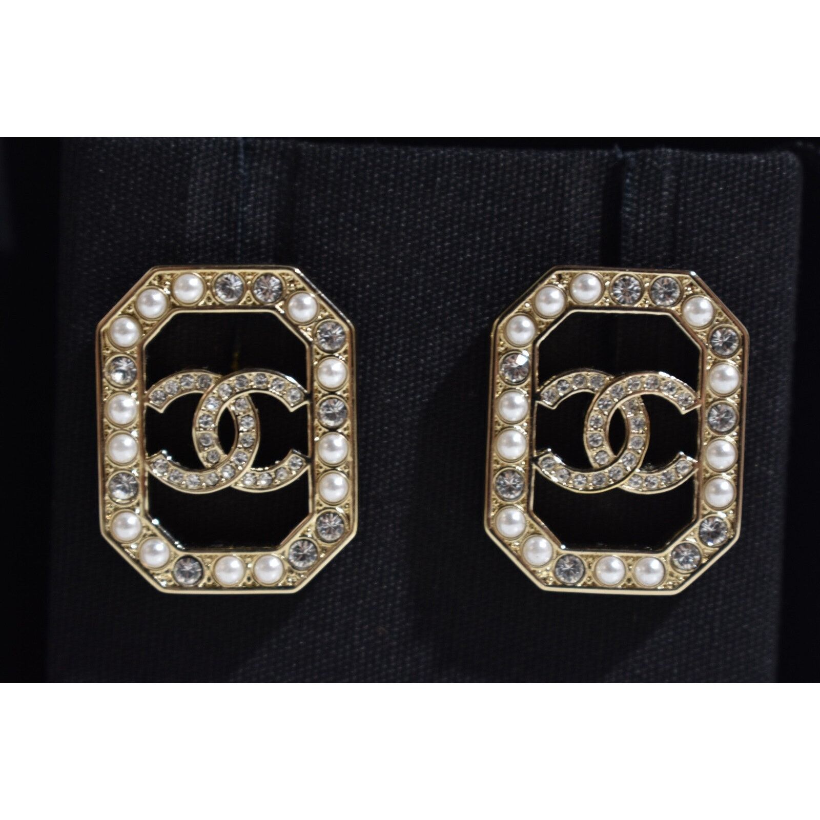 Chanel Chanel Gold Pearl White Crystal Drop Statement Stud Earrings Size ONE SIZE - 3 Thumbnail