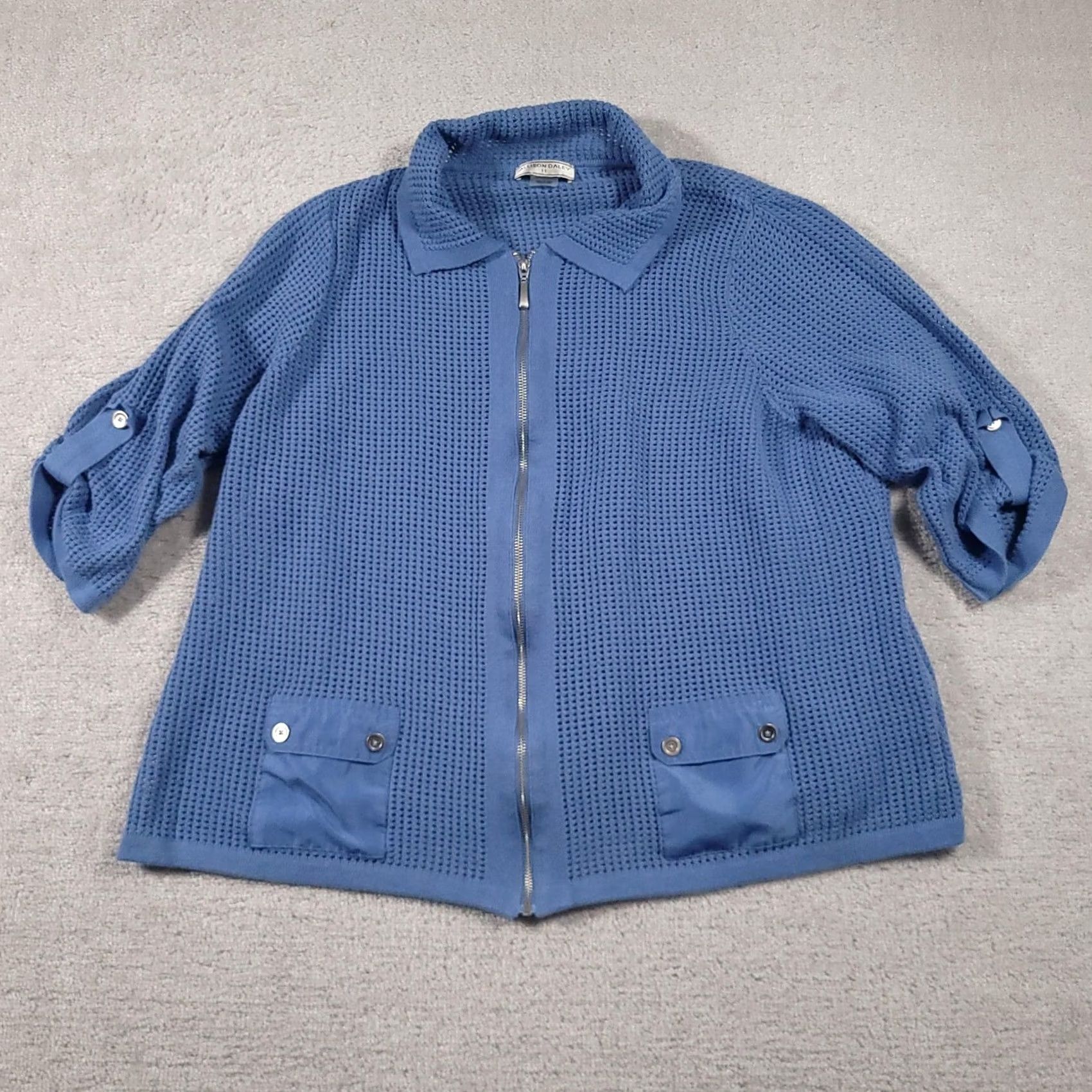 Vintage Allison Daley Jacket Womens 3X Blue Textured Knit Full Zip Pockets Lightweight Layer Jacket Size XXL / US 16-18 / IT 52-54 - 2 Thumbnail