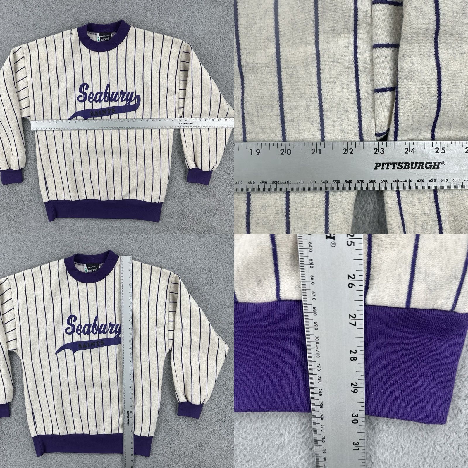 Vintage VINTAGE Image Wear 90s XL Seabury Saints Gray Ringer Sweatshirt Purple Pinstripe Mens Sweatshirt Size US XL / EU 56 / 4 - 8 Thumbnail