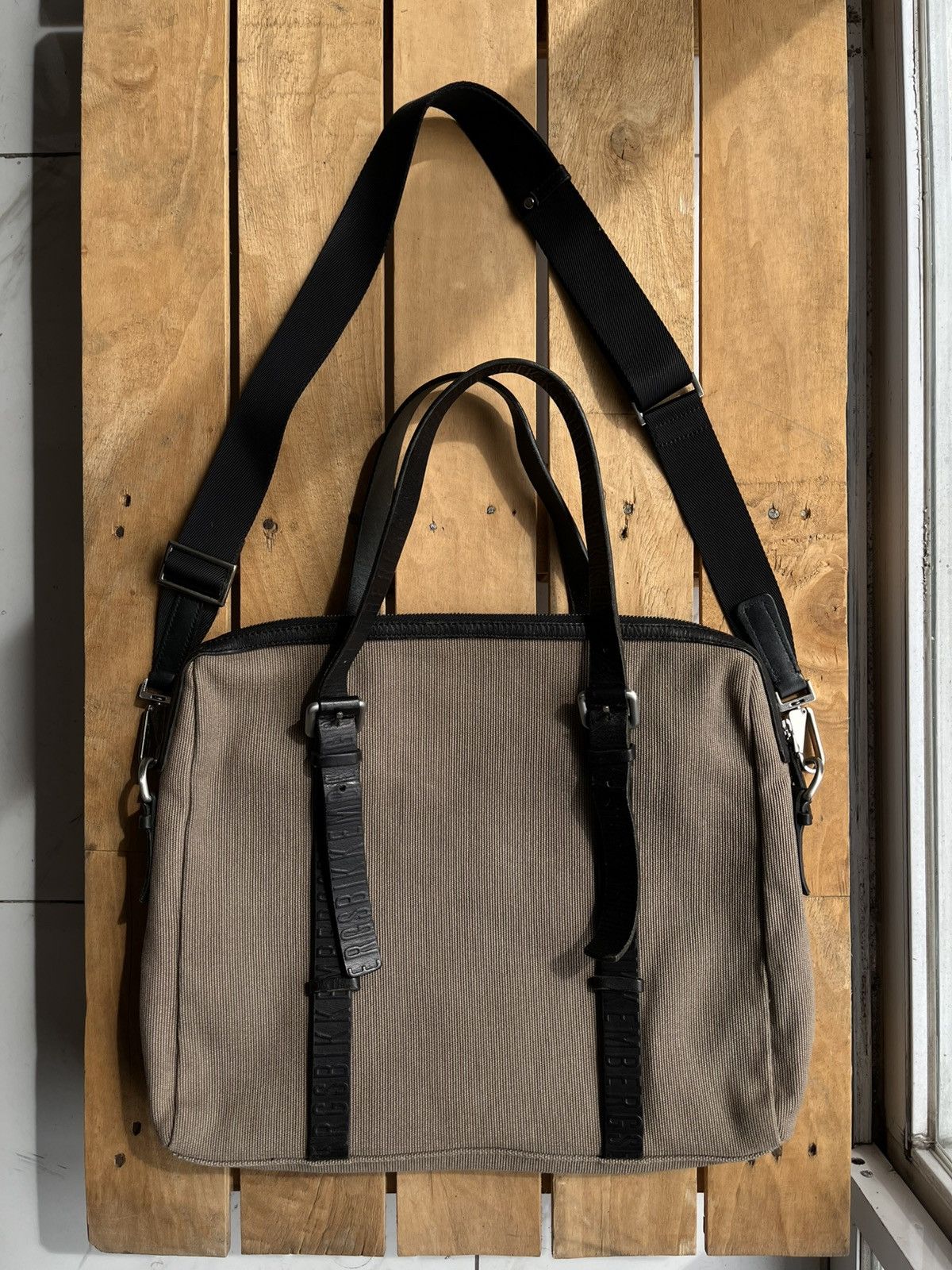 Dirk Bikkembergs Vintage Bikkembergs Leather Strap Canvas 2-way Briefcase Size ONE SIZE - 13 Thumbnail