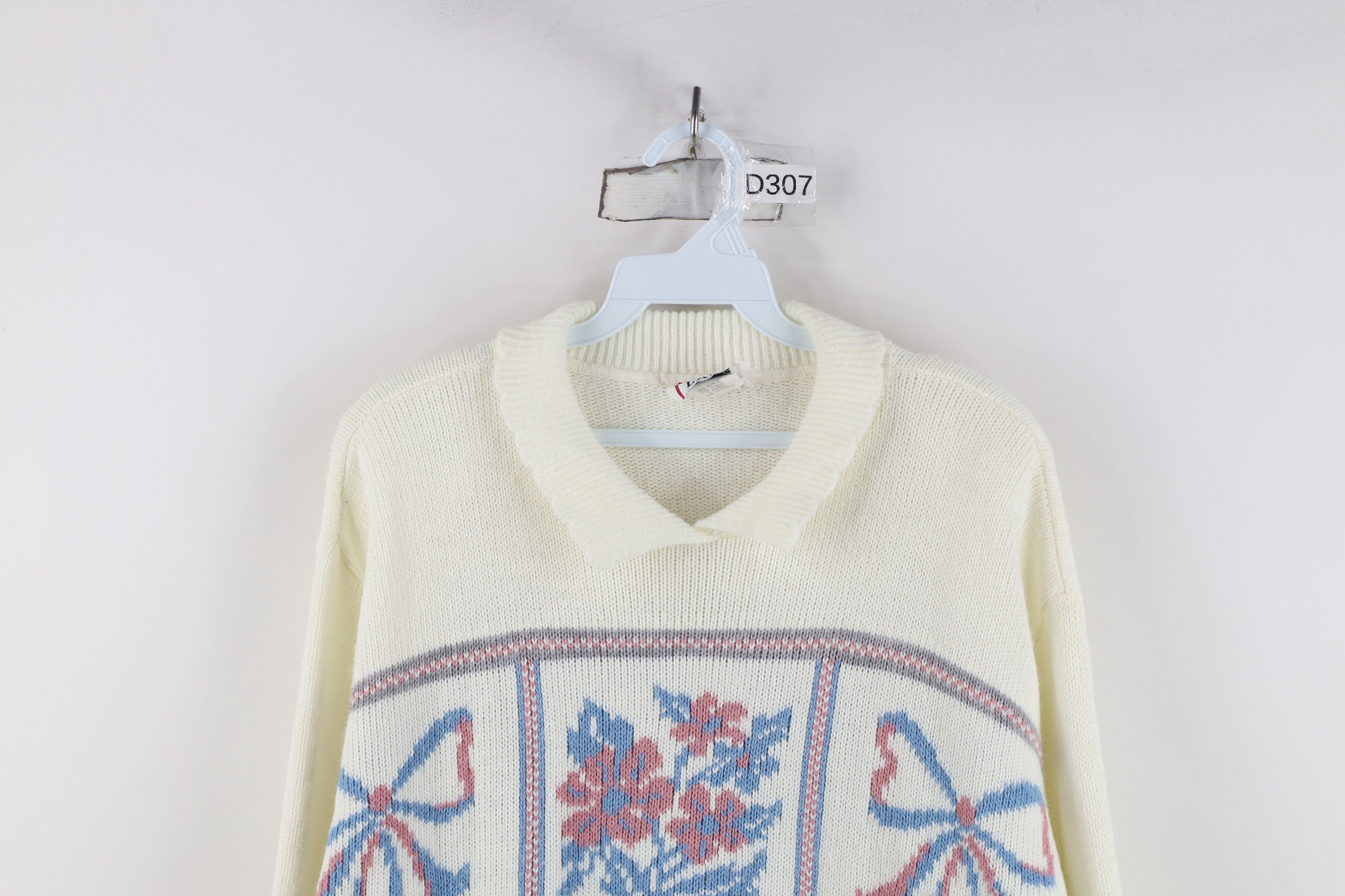 Vintage Vintage 90s Cottagecore Flower Knit Collared Sweater USA Size L / US 10 / IT 46 - 2 Thumbnail