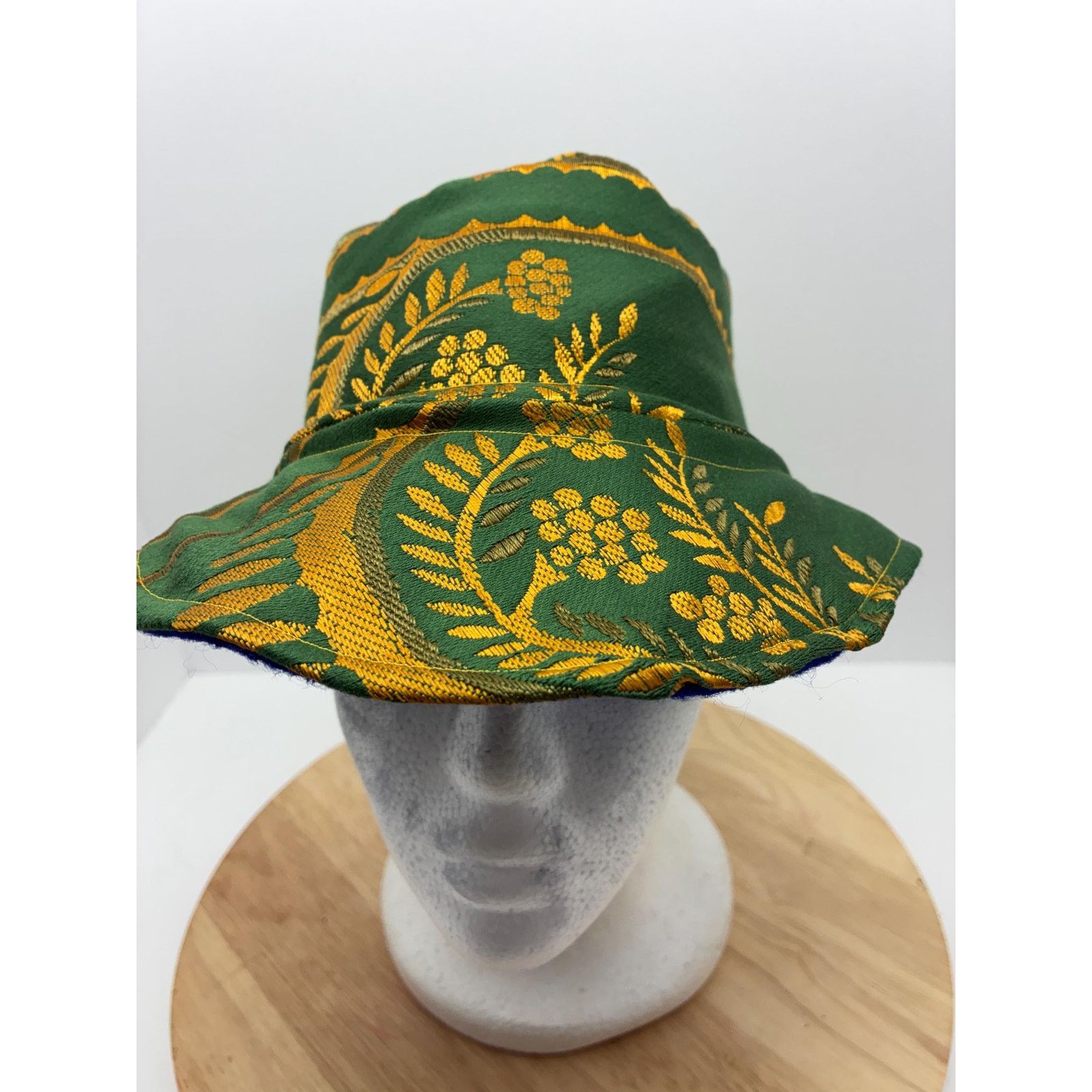 Other Upcycled Tapestry Bucket Hat – Forest Green & Gold Floral Size ONE SIZE - 1 Thumbnail