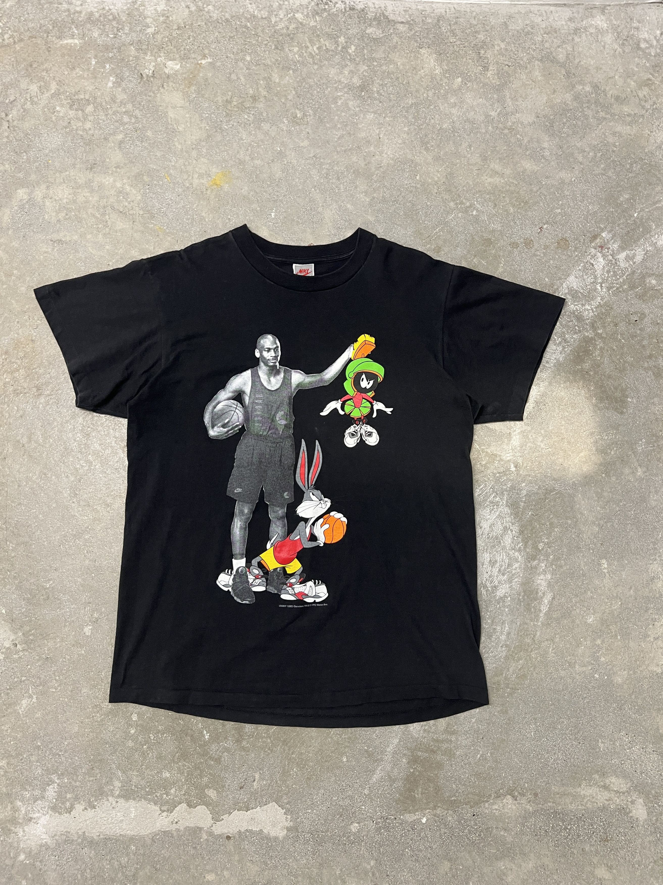 Image of Nike x Vintage 1993 Space Jam Looney Toons Double Sided Tee Shirt in Black, Men's (Size Large)