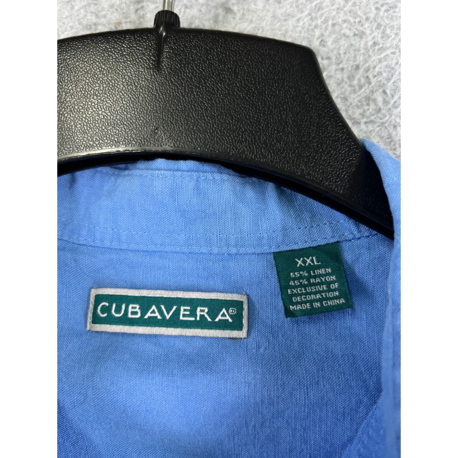 Cubavera Cubavera Shirt Men 2XL Blue Embroidered Linen Rayon Button-Up Short Sleeve Hawaii Aloha Vacation Resort Beach Shirt Mens Size US XXL / EU 58 / 5 - 6 Thumbnail