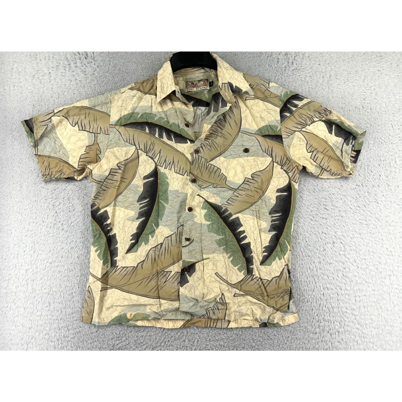 Tori Richard VINTAGE Tori Richard Shirt Mens Medium Beige Palm Leaf Pattern US Made Viscose Size US L / EU 52-54 / 3 - 2 Thumbnail