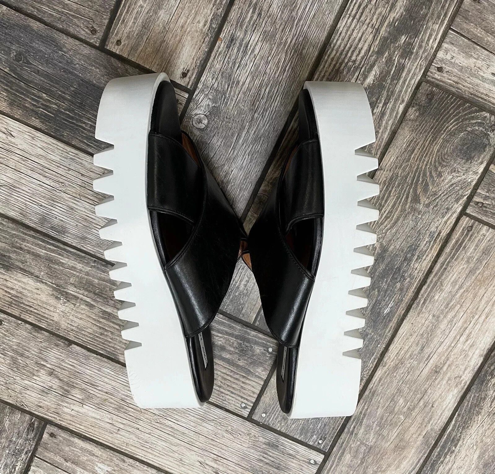 & Other Stories & Other Stories Leather Flatform Sandals Shoes Slide Black Size US 9 / IT 39 - 10 Thumbnail