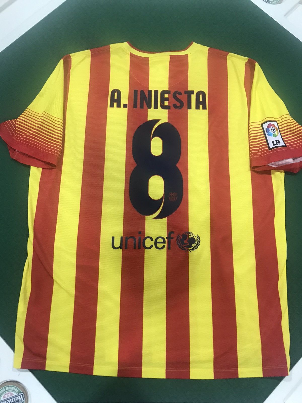 image of Nike 2013/2014 Authentic Barcelona Iniesta Away Jersey in Red, Men's (Size XL)