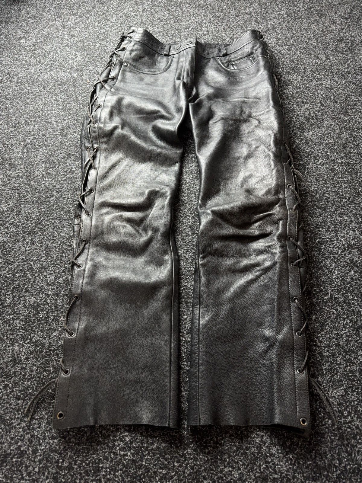 Genuine Leather Leather Rock Punk Biker MOTO Pants Lace Up Goth Moto Black Size US 32 / EU 48 - 1 Thumbnail