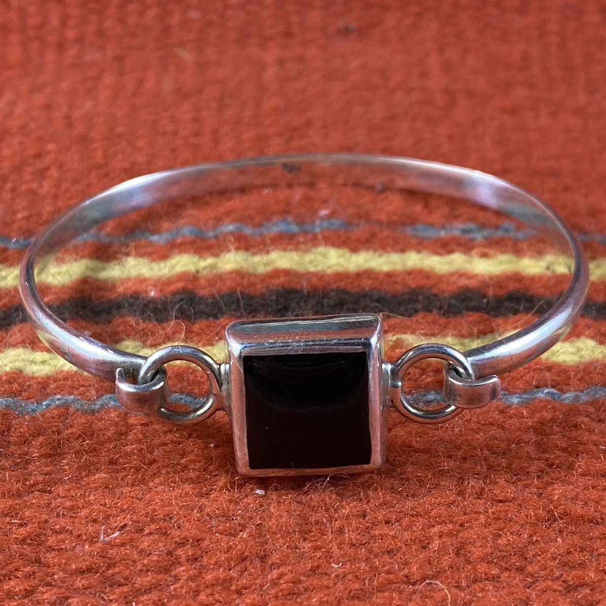 Japanese Brand Vtg Sterling Silver Black Onyx Square Geometric Cuff Grunge Size ONE SIZE - 2 Thumbnail