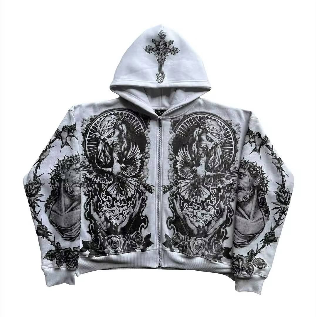 Japanese Brand × Vintage zip-up hoodie with a divine print. Size US M / EU 48-50 / 2 - 4 Thumbnail