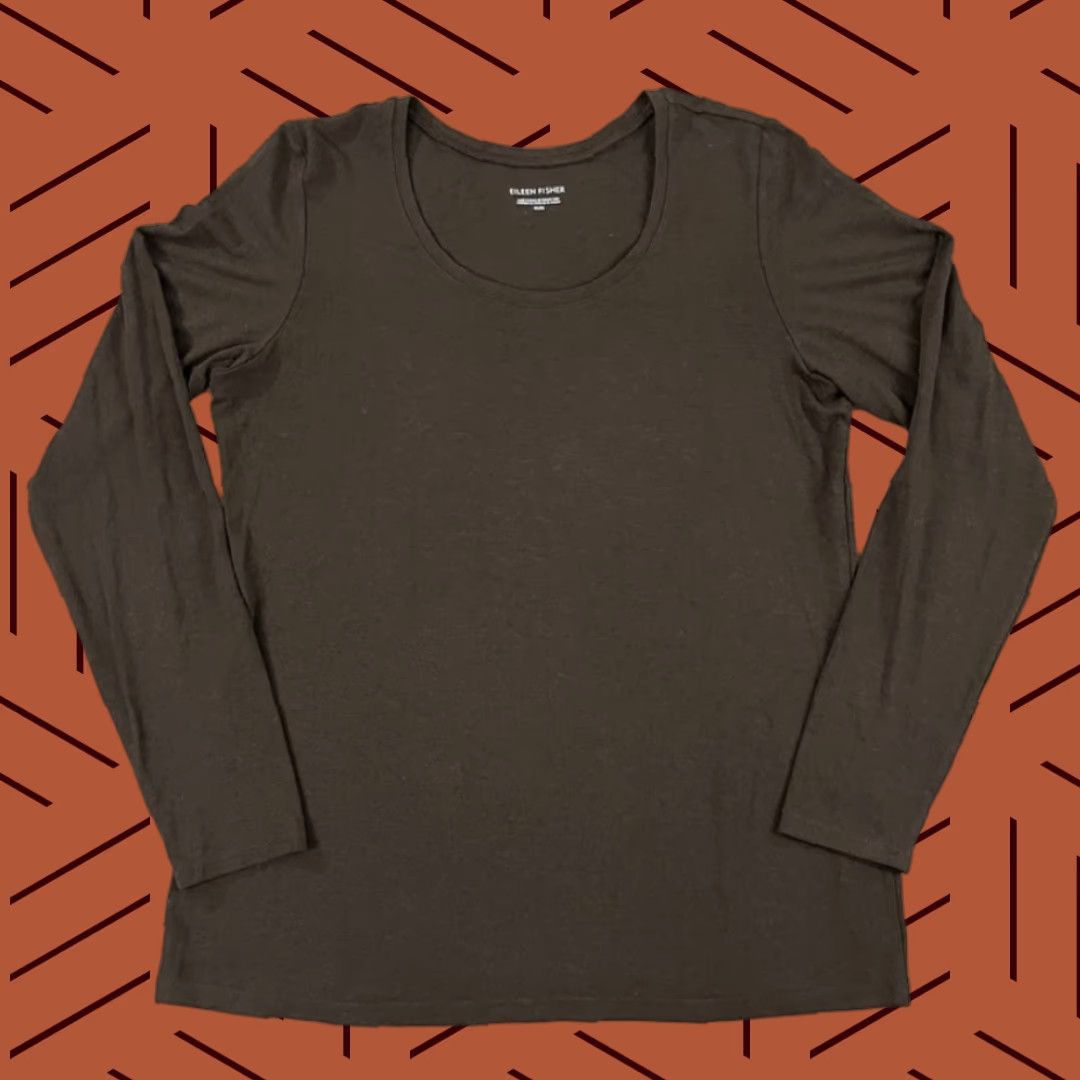 Eileen Fisher VINTAGE EILEEN FISHER Shirt Womens Medium Brown Viscose Spandex Stretch Long Sleeve Adult M Brown Solid 90s Designer Womens Size M / US 6-8 / IT 42-44 - 1 Thumbnail