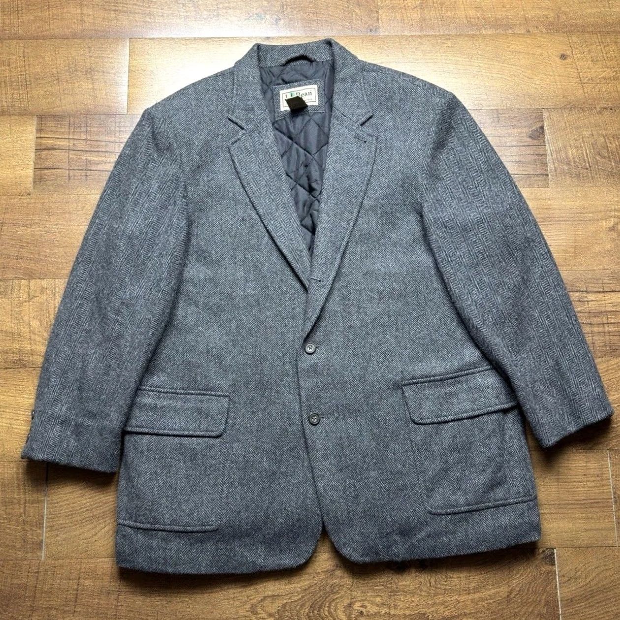 Vintage L.L.Bean VTG 90s Herringbone Tweed Blazer Mens XL Thinsulate Jacket Size 42R - 2 Thumbnail